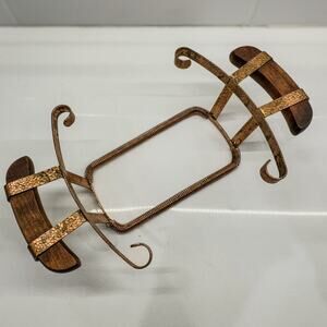 Vintage Kitchen, Expandable Wood & Copper Casserole Holder, 6" Expands to 10"